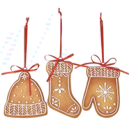 Winter Gingerbread Ornament Set - Resin, Metal, Ribbon