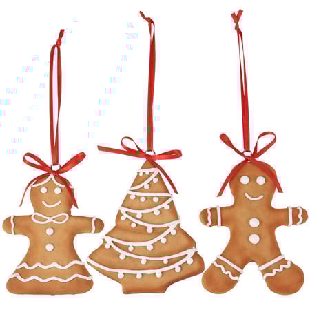 Gingerbread Trio Ornament Set - Resin, Metal, Ribbon