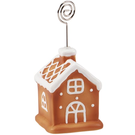 Gingerbread House Photo Holder - Ceramic, Wire