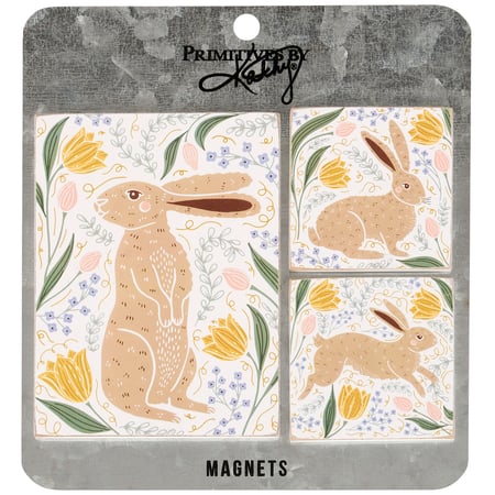 Rabbit Folk Art Magnet Set - Wood, Paper, Metal, Magnet