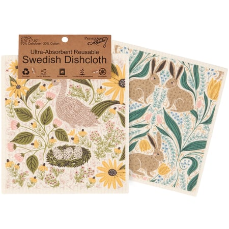 Rabbit Folk Art Swedish Cloth Set - Cellulose, Cotton