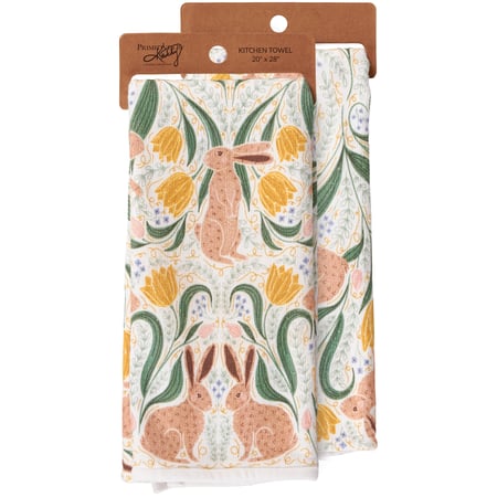 Rabbit Folk Art Kitchen Towel - Cotton, Terrycloth
