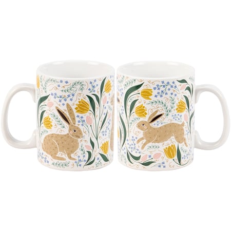 Rabbit Folk Art Mug - Stoneware