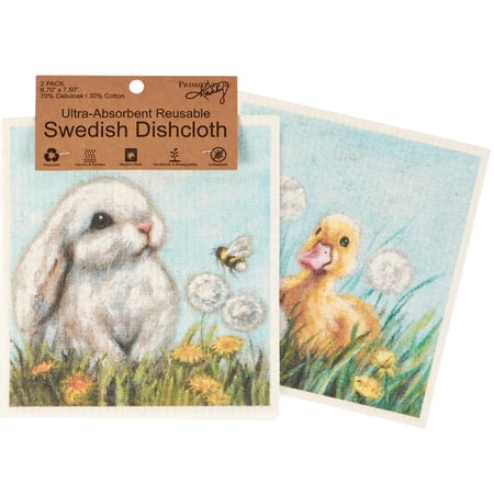 White Bunny Swedish Dishcloth Set - Cellulose, Cotton