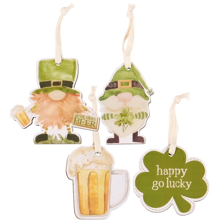 Irish Gnome Ornament Set - Wood, Paper, Cotton