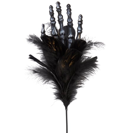 Skeleton Hand Feather Floral Pick - Plastic, Feathers, Wire