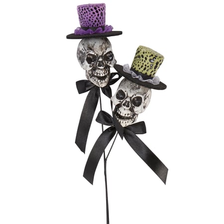 Top Hat Skull Floral Pick - Plastic, Fabric, Wire, Ribbon