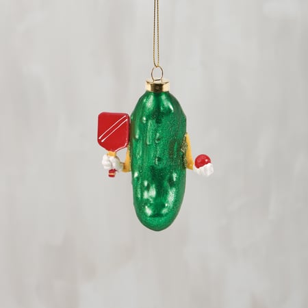Pickleball Glass Ornament - Glass, Metal, Glitter