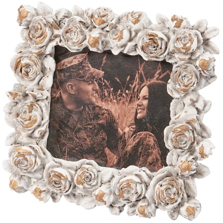 White Rose Photo Frame - Wood, Glass