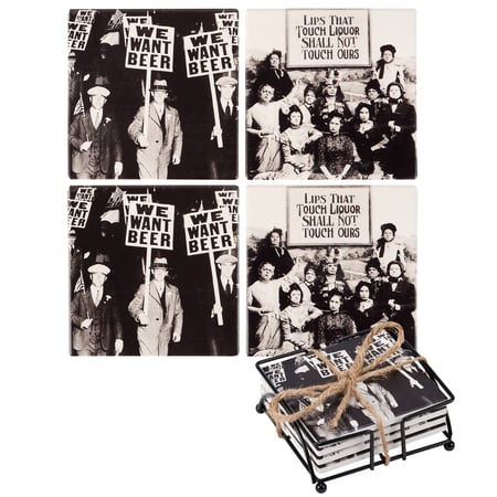 We Want Beer Coaster Set - Stone, Metal, Cork