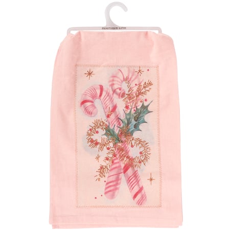 Pastel Candy Canes Kitchen Towel - Cotton, Glitter