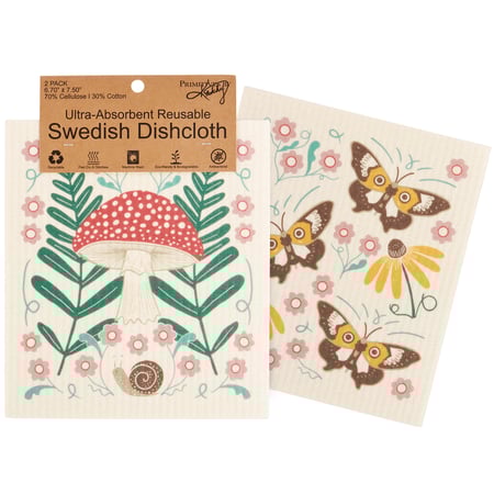 Mushroom Art Swedish Dishcloth Set - Cellulose, Cotton