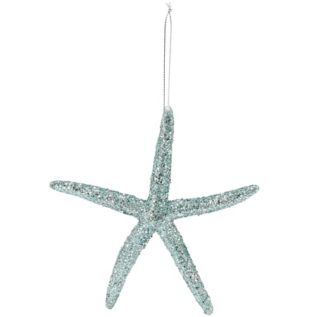 Blue Starfish Ornament - Plastic, Glitter