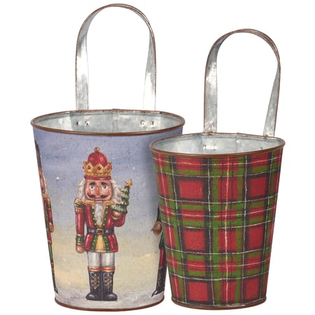 Christmas Nutcrackers Wall Bucket Set - Metal, Paper