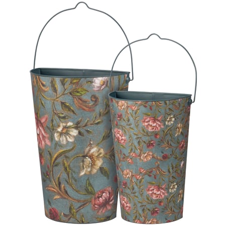 Floral Nouveau Wall Bucket Set - Metal, Paper