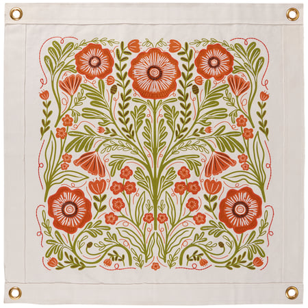 Poppies Folk Art Wall Banner - Canvas, Metal