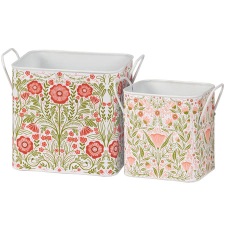 Botanical Folk Art Bin Set - Metal, Paper