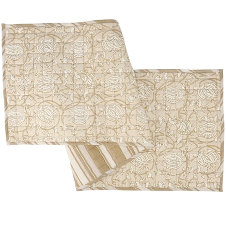 Tan Floral Runner - Cotton