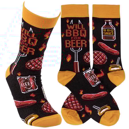 Will BBQ For Beer Socks - Cotton, Nylon, Spandex