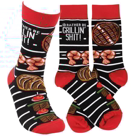 I'd Rather Be Grillin' Socks - Cotton, Nylon, Spandex