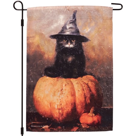 Pumpkin Witch Cat Garden Flag - Polyester