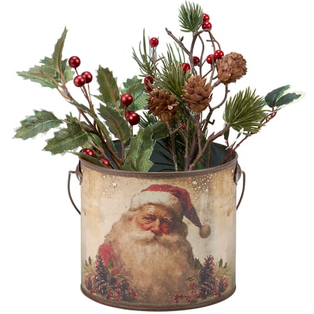 Santa's Portrait Bucket - Metal, Paper, Wood