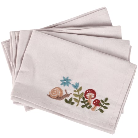 Snail & Mushroom Napkin Set - Cotton, Linen