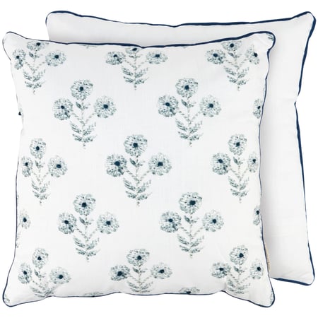 Indigo Floral Pillow - Cotton, Zipper
