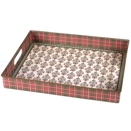 Floral Block Print Tray - Metal, Paper