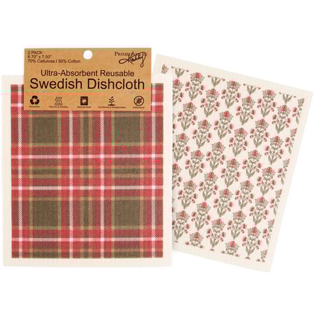 Red Plaid Swedish Cloth Set - Cellulose, Cotton