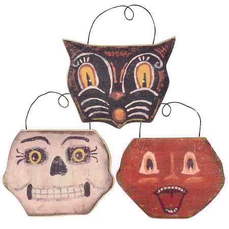 Halloween Faces Ornament Set - Wood, Paper, Wire