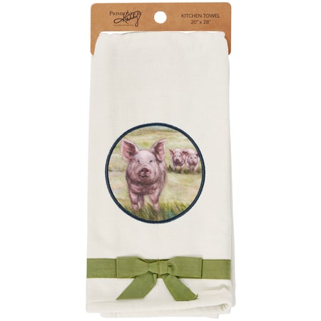 Pink Pigs Kitchen Towel - Cotton, Terrycloth, Ribbon