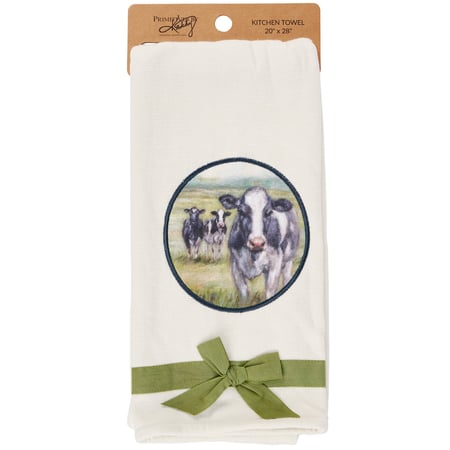 Dairy Cows Kitchen Towel - Cotton, Terrycloth, Ribbon