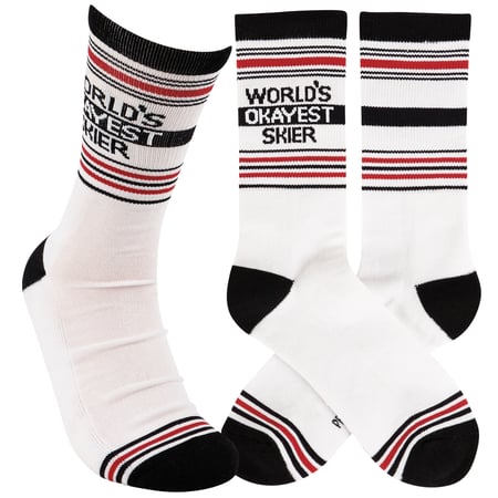 World's Okayest Skier Socks - Cotton, Nylon, Spandex