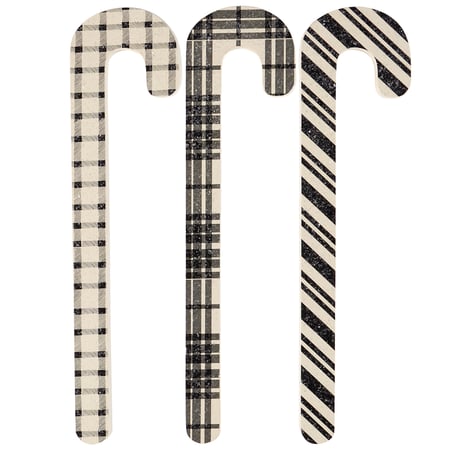 Black Plaid Candy Canes  - Wood, Paper, Mica