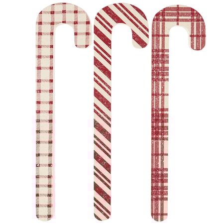 Small Red Plaid Candy Canes  - Wood, Paper, Mica