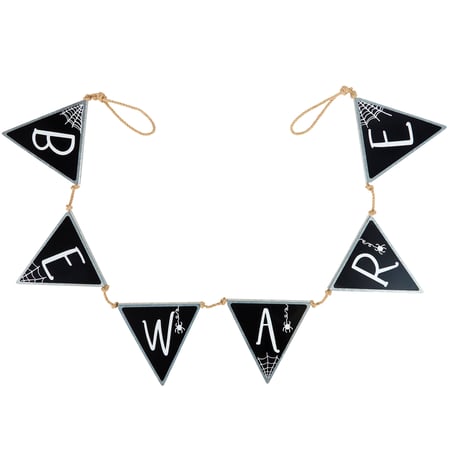 Spider Web Beware Pennant Banner - Metal, Jute