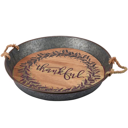 Thankful Tray - Wood, Metal, Rope