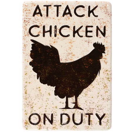 Attack Chicken On Duty Wall Decor - Metal