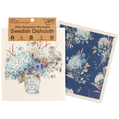 Blue Floral Swedish Dishcloth Set - Cellulose, Cotton