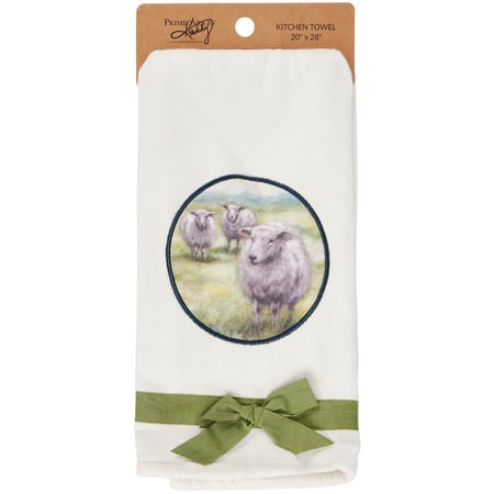 White Sheep Kitchen Towel - Cotton, Terrycloth, Ribbon