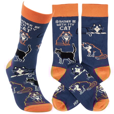 Rather Be With My Cat Socks - Cotton, Nylon, Spandex
