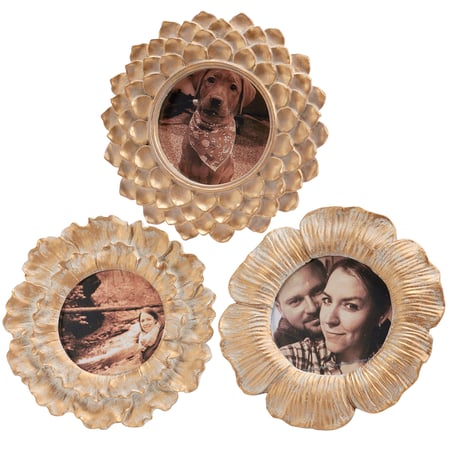 Round Floral Photo Frame Set - Wood, Glass