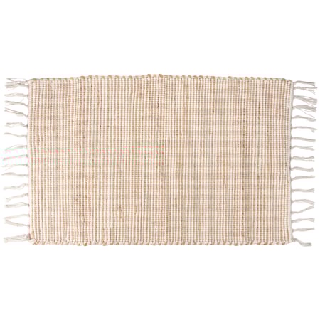 Cream Woven Rug - Polyester, Cotton, Latex skid-resistant backing