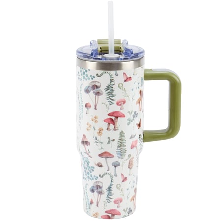 Medium Mushroom Study Travel Mug - Stainless Steel, Plastic
