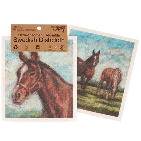 Grazing Horses Swedish Dishcloth Set - Cellulose, Cotton