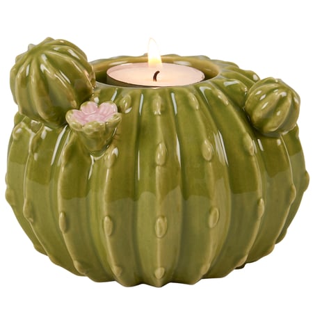 Barrel Cactus Candle Holder - Stoneware