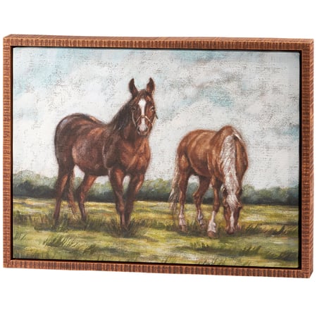 Grazing Horses Canvas Wall Art - Wood, Canvas