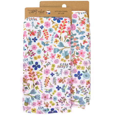 White Floral Kitchen Towel - Cotton, Terrycloth