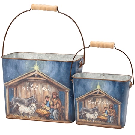 A Child Is Born Bucket Set - Metal, Paper, Wood  